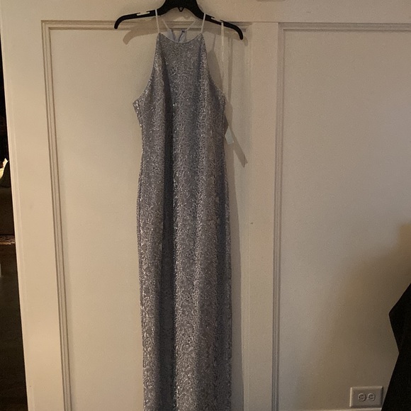 Halston light blue fitted embroidered gown - Picture 1 of 7